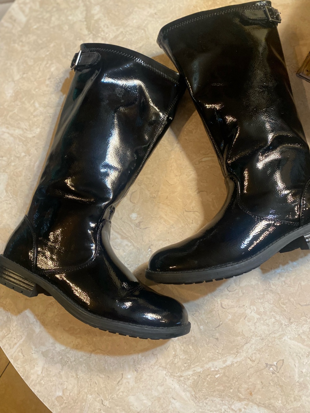 Kenneth Cole Shiny Black Patent Over-the-Knee Buckle Boots